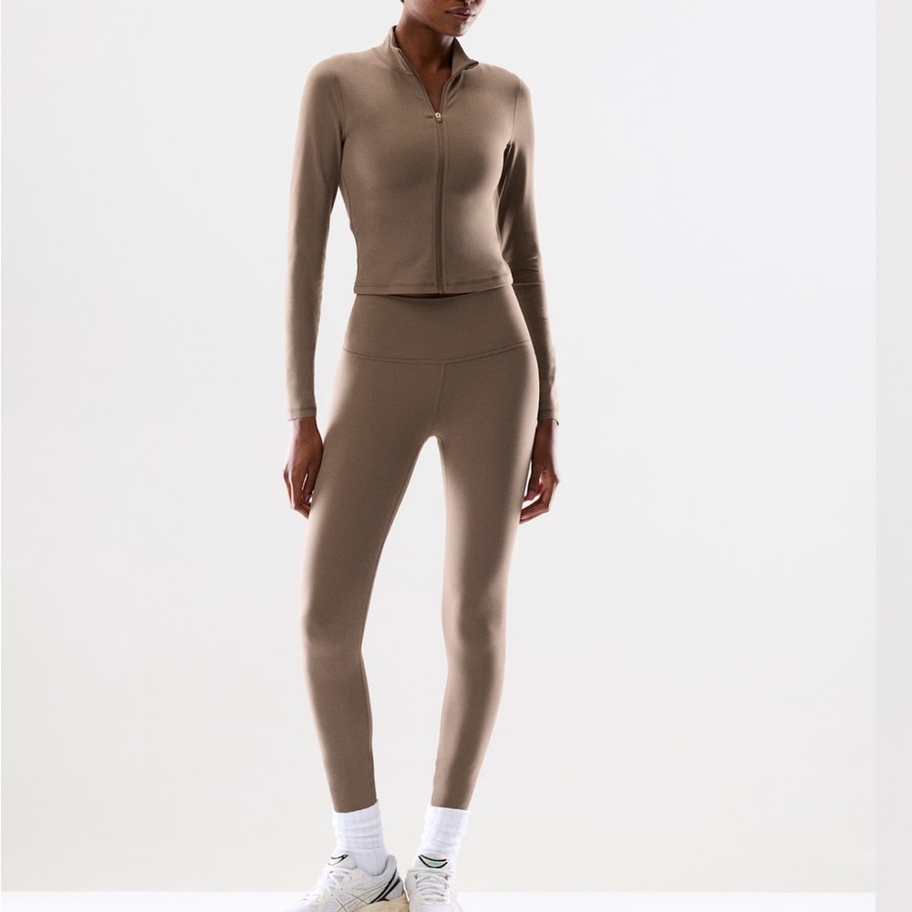 Aritzia Cola Taupe Zip-Up Top and Leggings Set